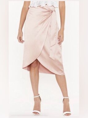 NASTY GAL Wrap Satin Midi Skirt in Blush Pink - 6